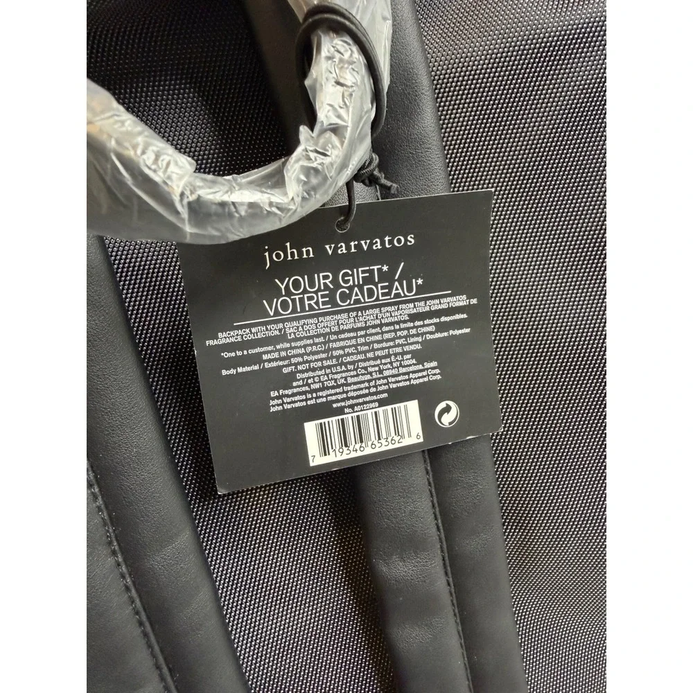 John Varvatos Black Ballistic Nylon Backpack Laptop Bag Travel Rucksack New